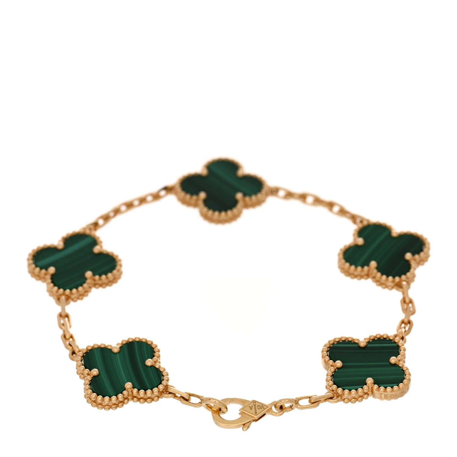 Van Cleef & Arpels 18K Yellow Gold Malachite 5 Motifs Vintage Alhambra Bracelet 2 of 5