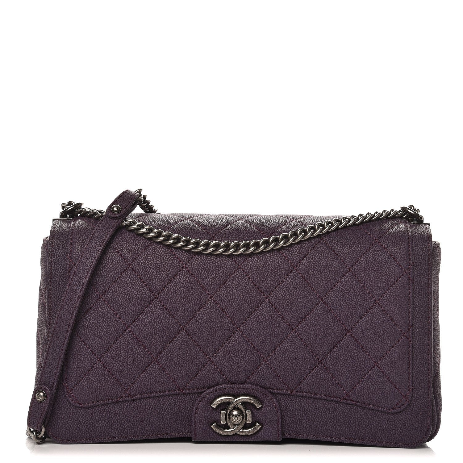 Chanel Washed Caviar Quilted Large Turn Around Ligne Flap Dark Purple 1 of 8