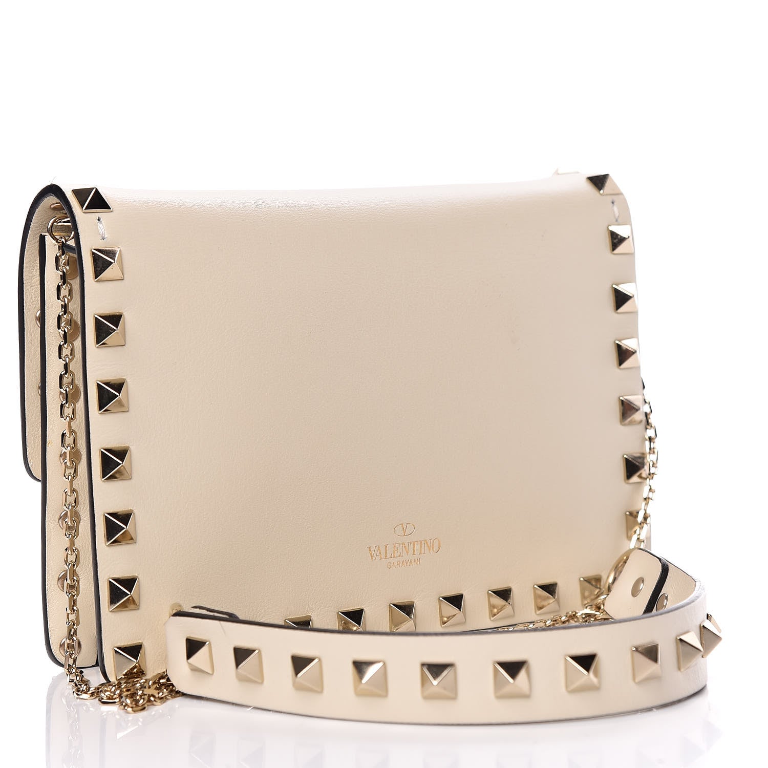 Valentino Garavani Vitello Mini Rockstud Flap Wallet on Chain Ivory 3 of 11