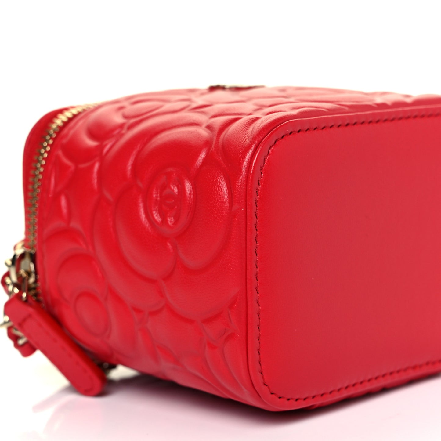 Lambskin Camellia Embossed Mini Vanity Case With Chain Red