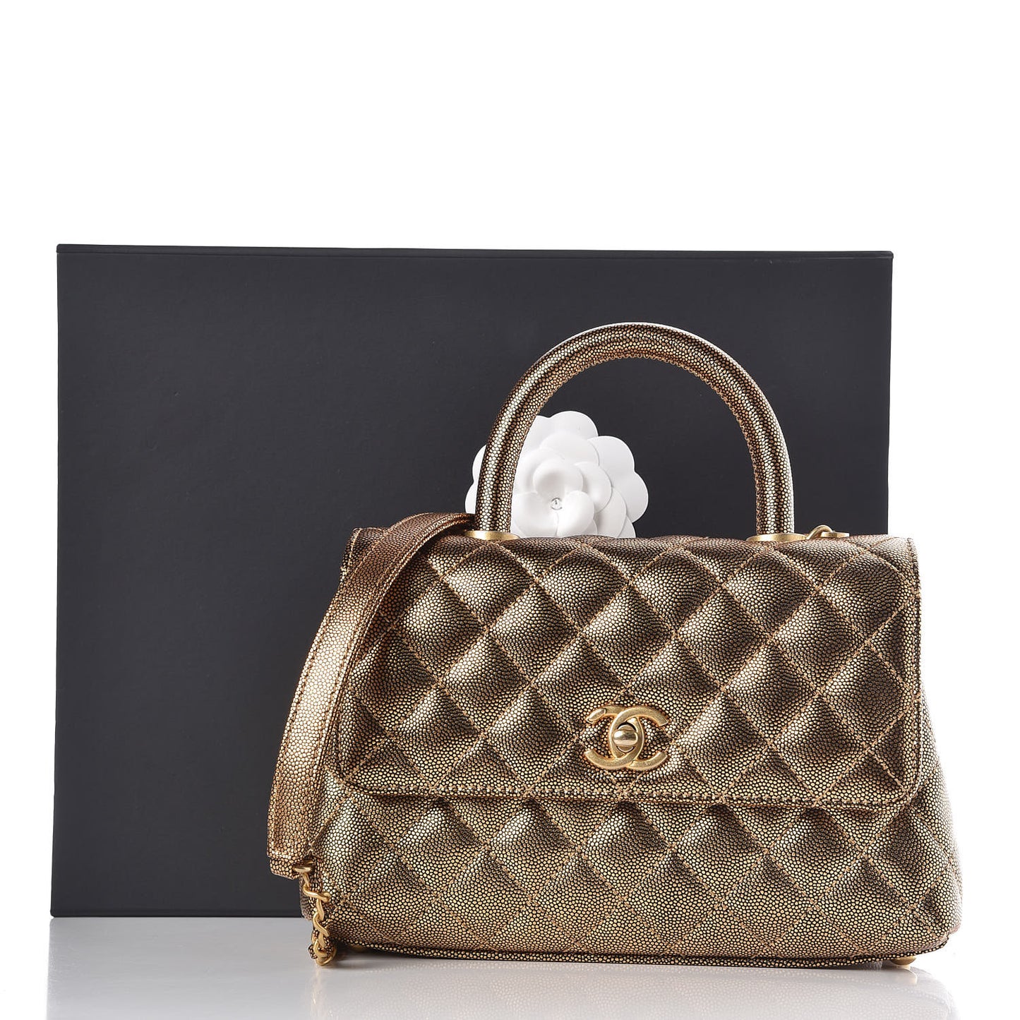 Metallic Caviar Quilted Mini Coco Handle Flap Gold
