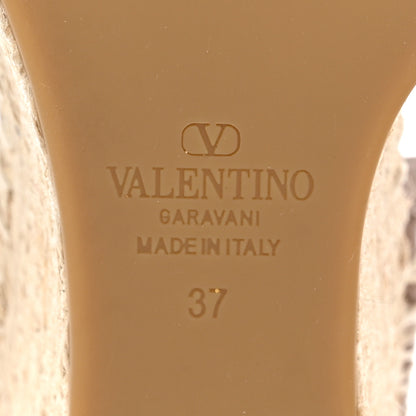 Valentino Garavani Grained Calfskin Rockstud Ankle Strap Espadrille 15/105mm Wedge Sandals 37 Poudre Natural 7 of 11