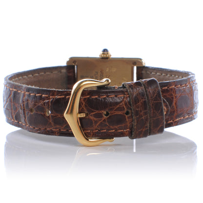 Cartier Sterling Silver Vermeil Alligator 20mm Must de Cartier Tank Quartz Watch Brown 4 of 7