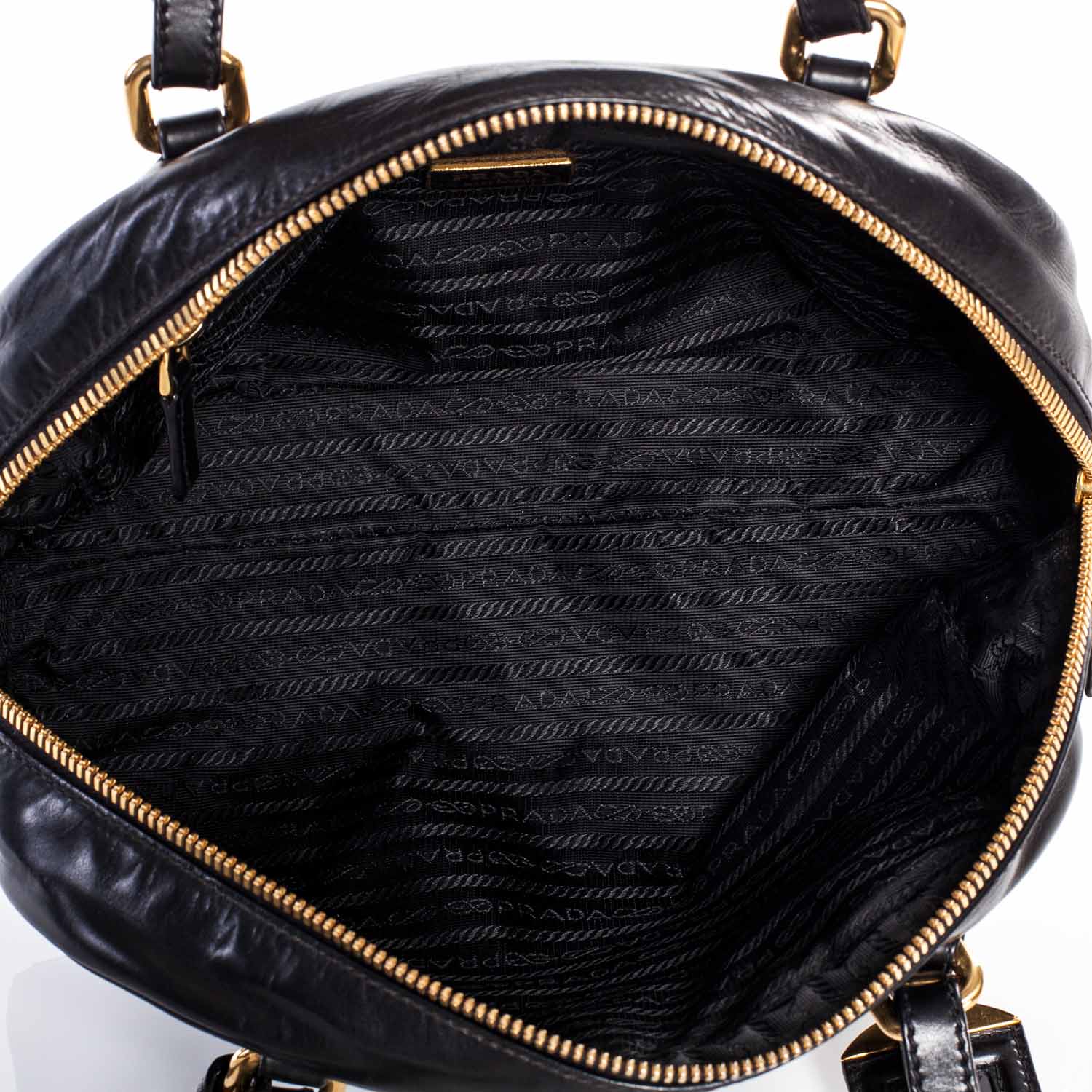 Prada Leather Logo Bowling Bag Black 9 of 10