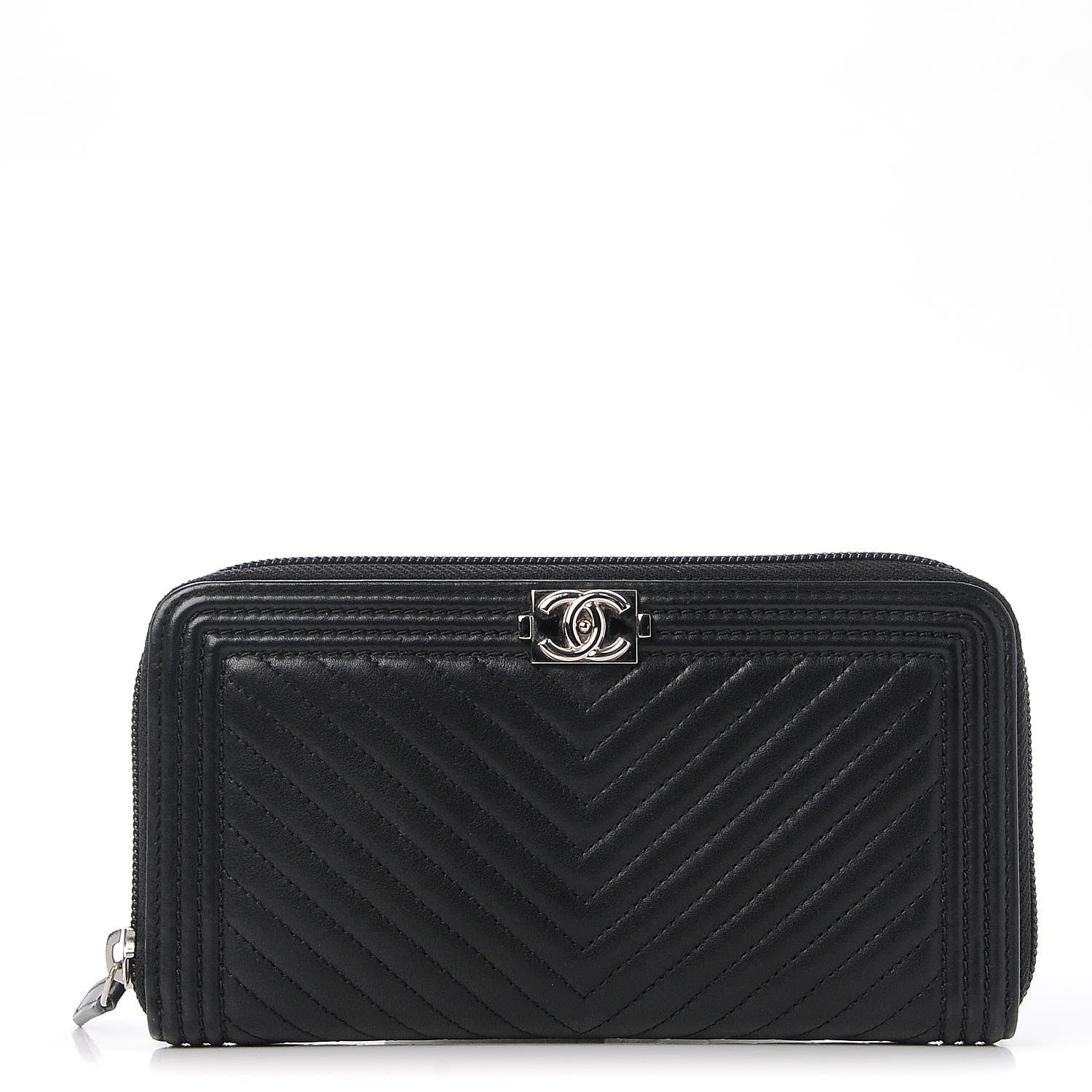Chanel Calfskin Chevron Zip Around Boy Wallet Black 1 of 8