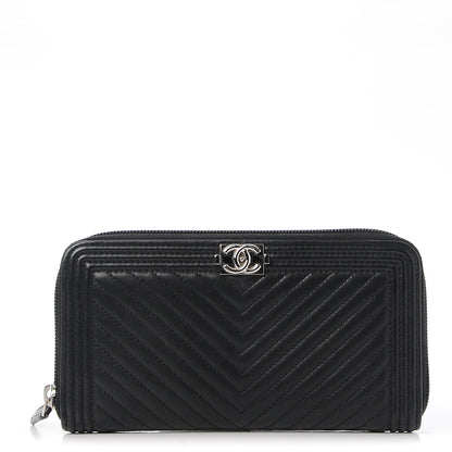 Chanel Calfskin Chevron Zip Around Boy Wallet Black 1 of 8