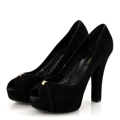 Louis Vuitton Suede Monogram Kimono Open Toe Pumps 37 Black 4 of 10