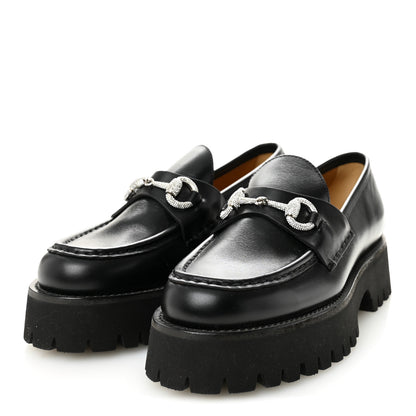 Gucci Calfskin Crystal Womens Horsebit Platform Lug Sole Loafers 37.5 Black 3 of 10