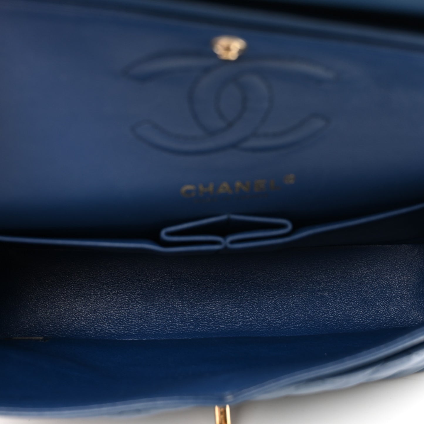 Lambskin Quilted Small Double Flap Dark Blue