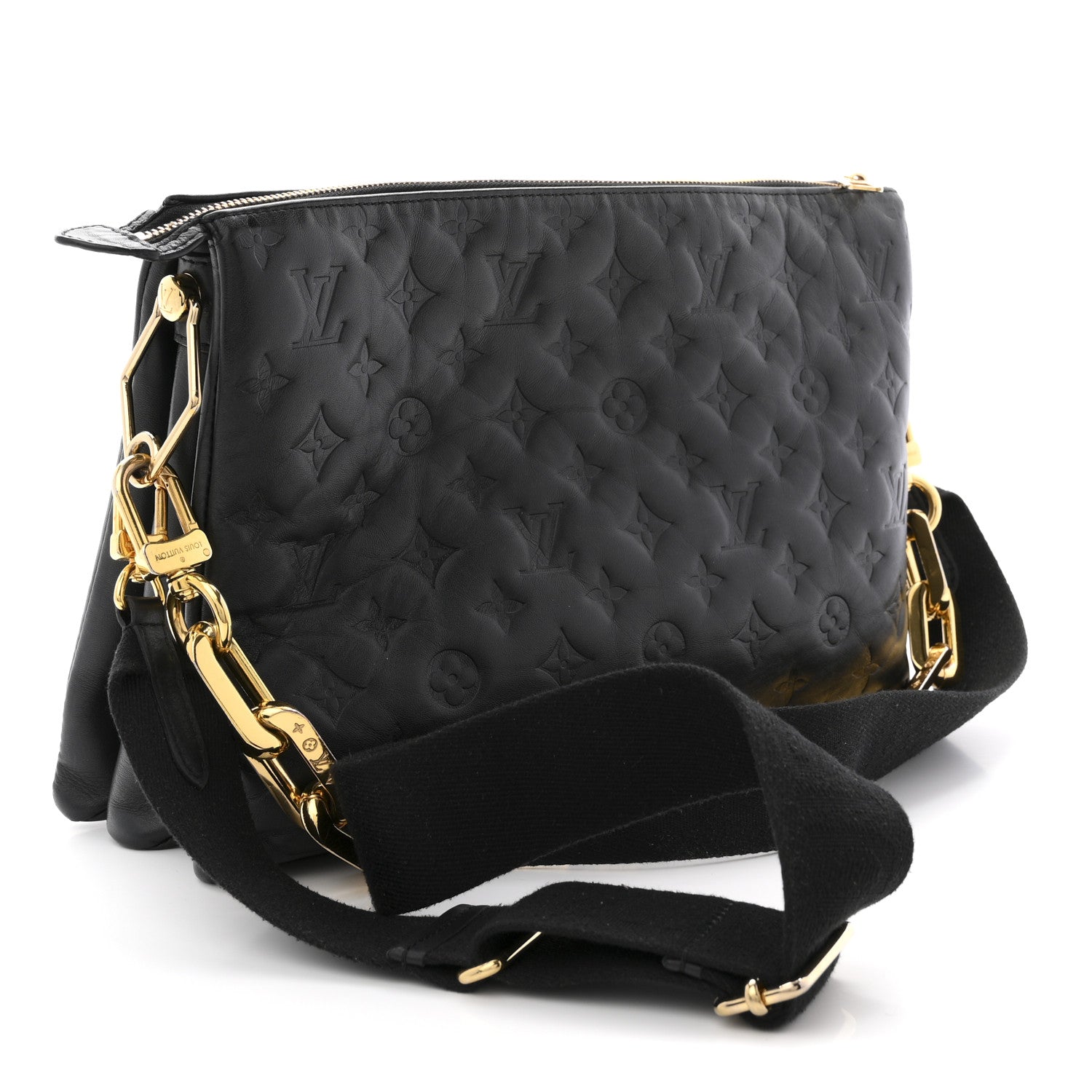Louis Vuitton Lambskin Embossed Monogram Coussin MM Black 3 of 12