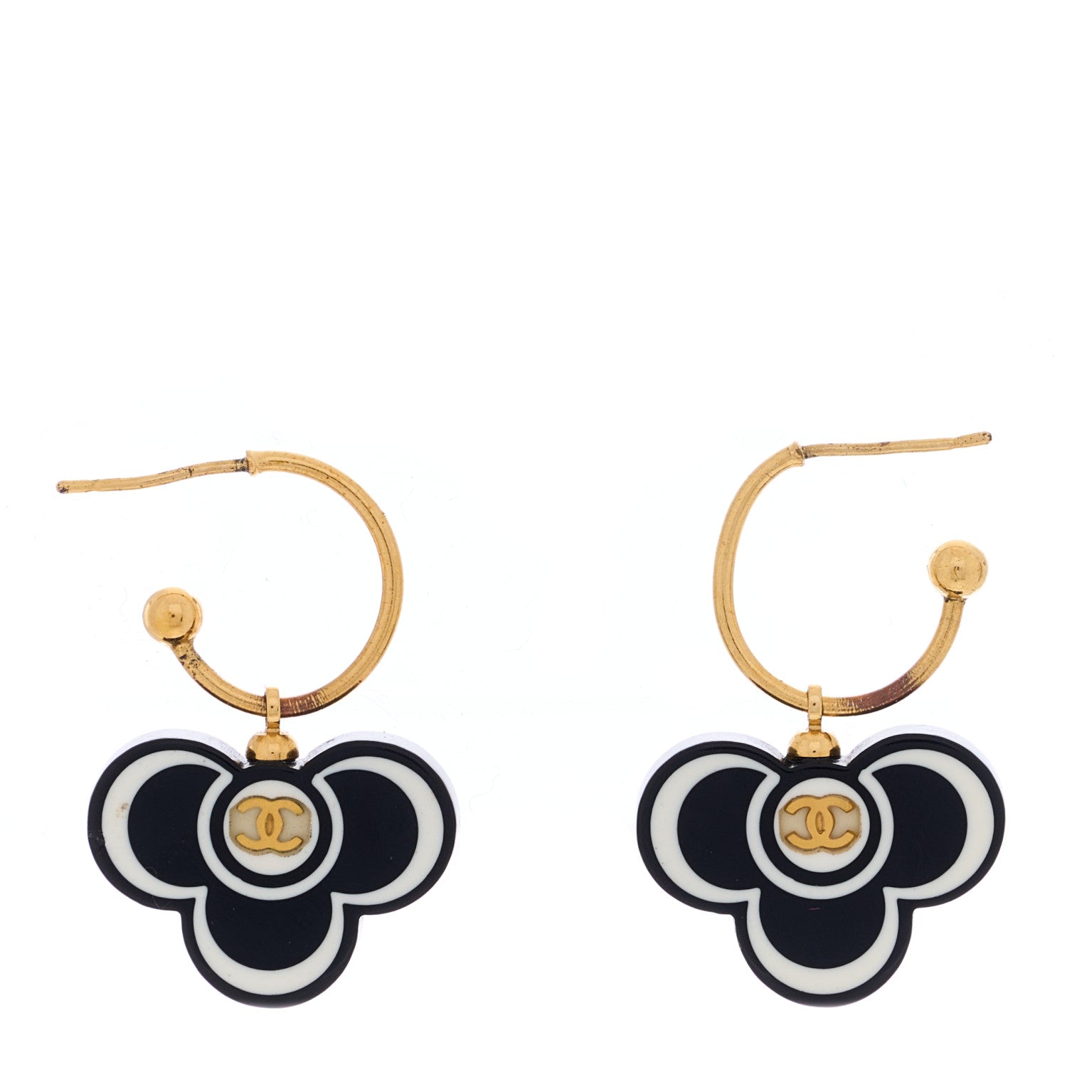 Chanel Resin Flower CC Drop Earrings Gold Black 1 of 4