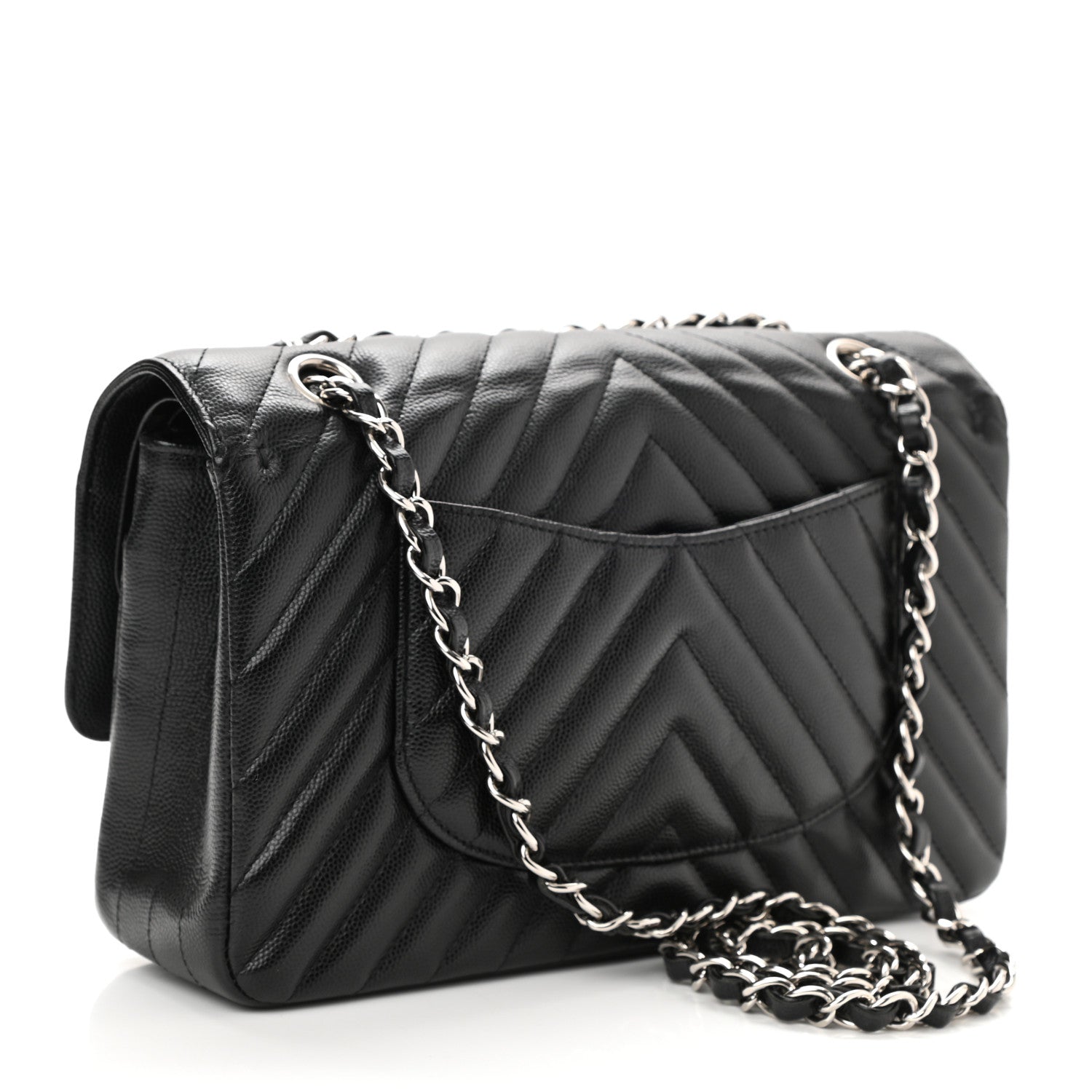 Chanel Caviar Chevron Quilted Medium Double Flap Black 3 of 11