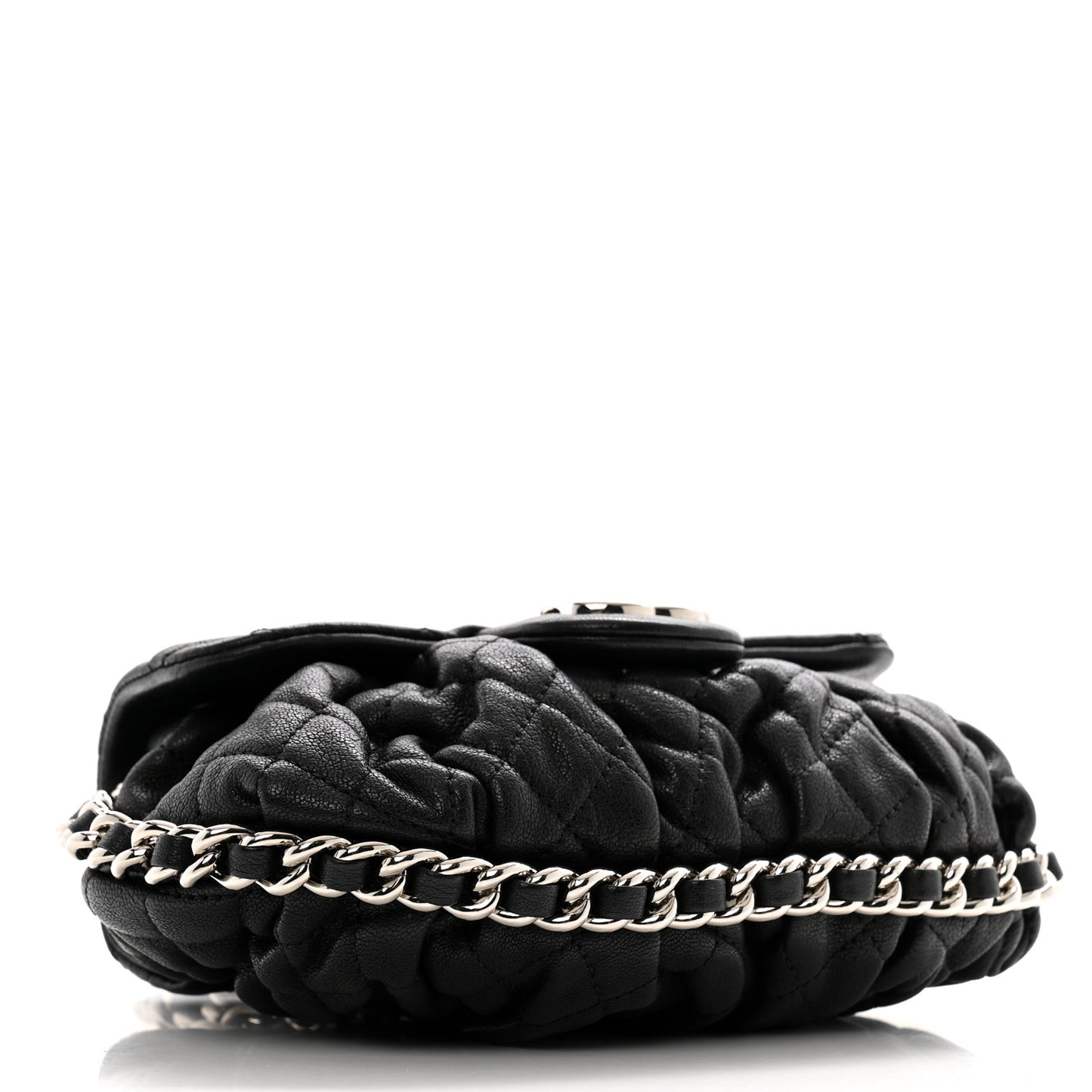 Washed Lambskin Quilted Mini Chain Around Flap Black