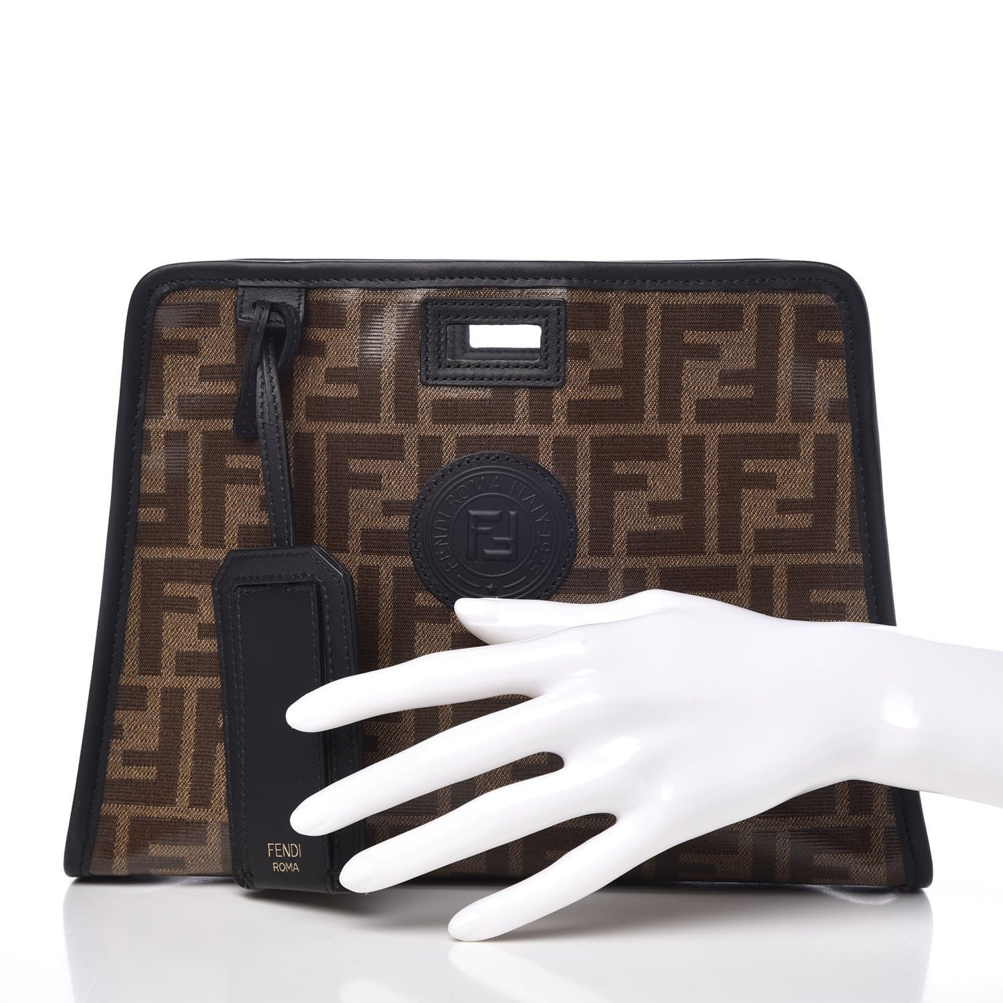 Glazed Fabric Vitello Century FF 1974 Stamp Patch Mini Peekaboo Defender Cover Mogano Panna Black