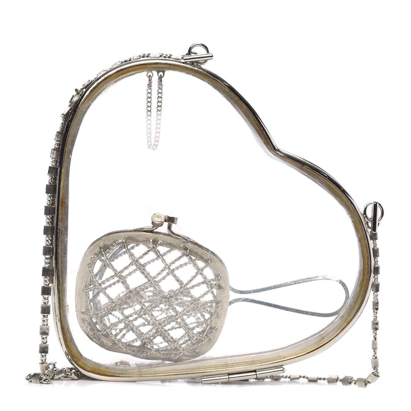 Lucite Brass Heart Clutch Silver