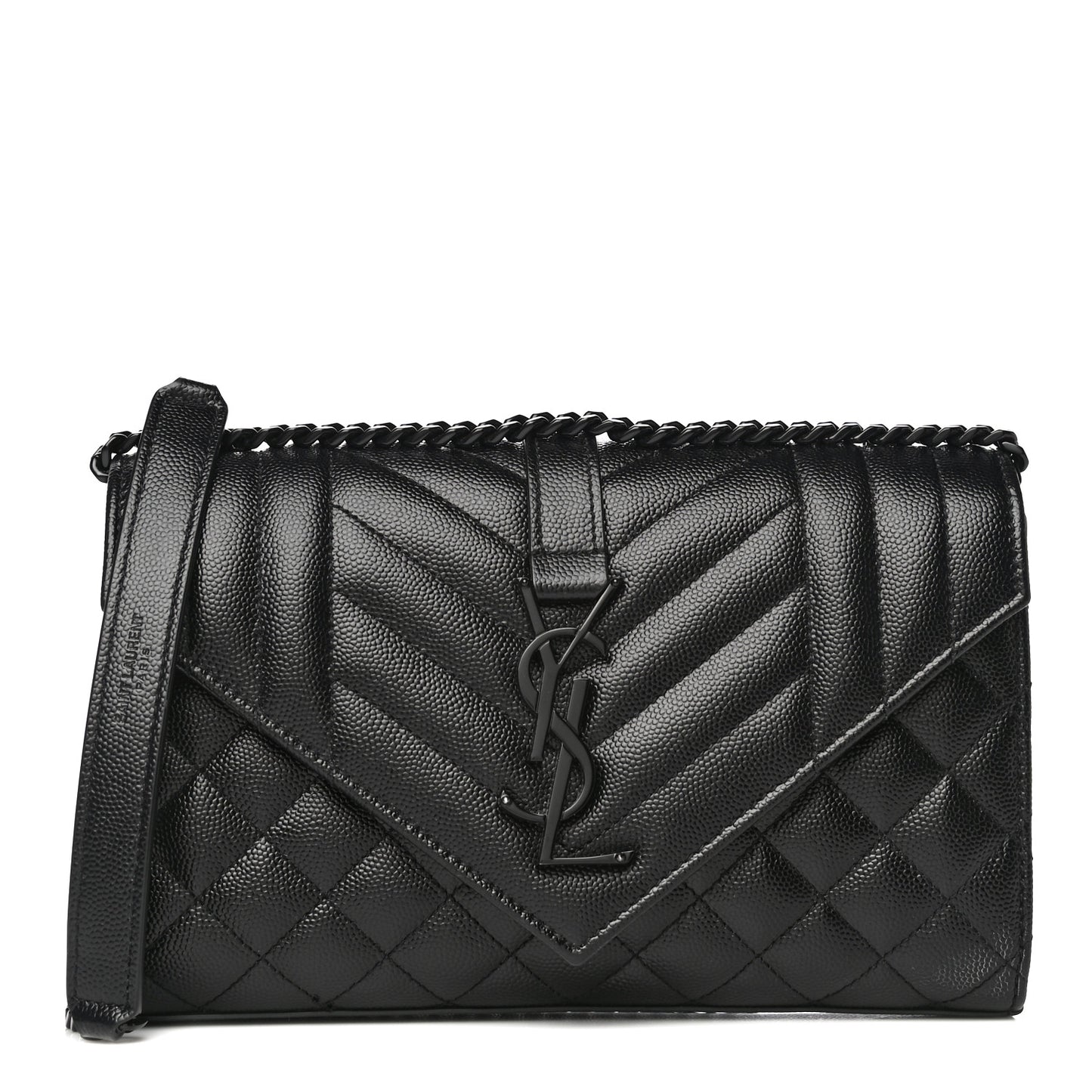Grain De Poudre Textured Mixed Matelasse Triquilt Small Monogram Satchel Black