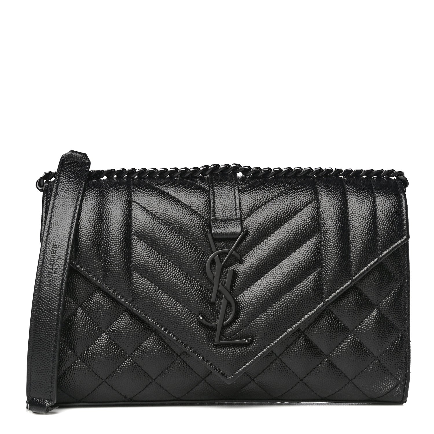 Saint Laurent Grain De Poudre Textured Mixed Matelasse Triquilt Small Monogram Satchel Black 1 of 11