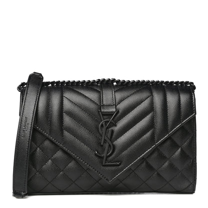 Saint Laurent Grain De Poudre Textured Mixed Matelasse Triquilt Small Monogram Satchel Black 1 of 11