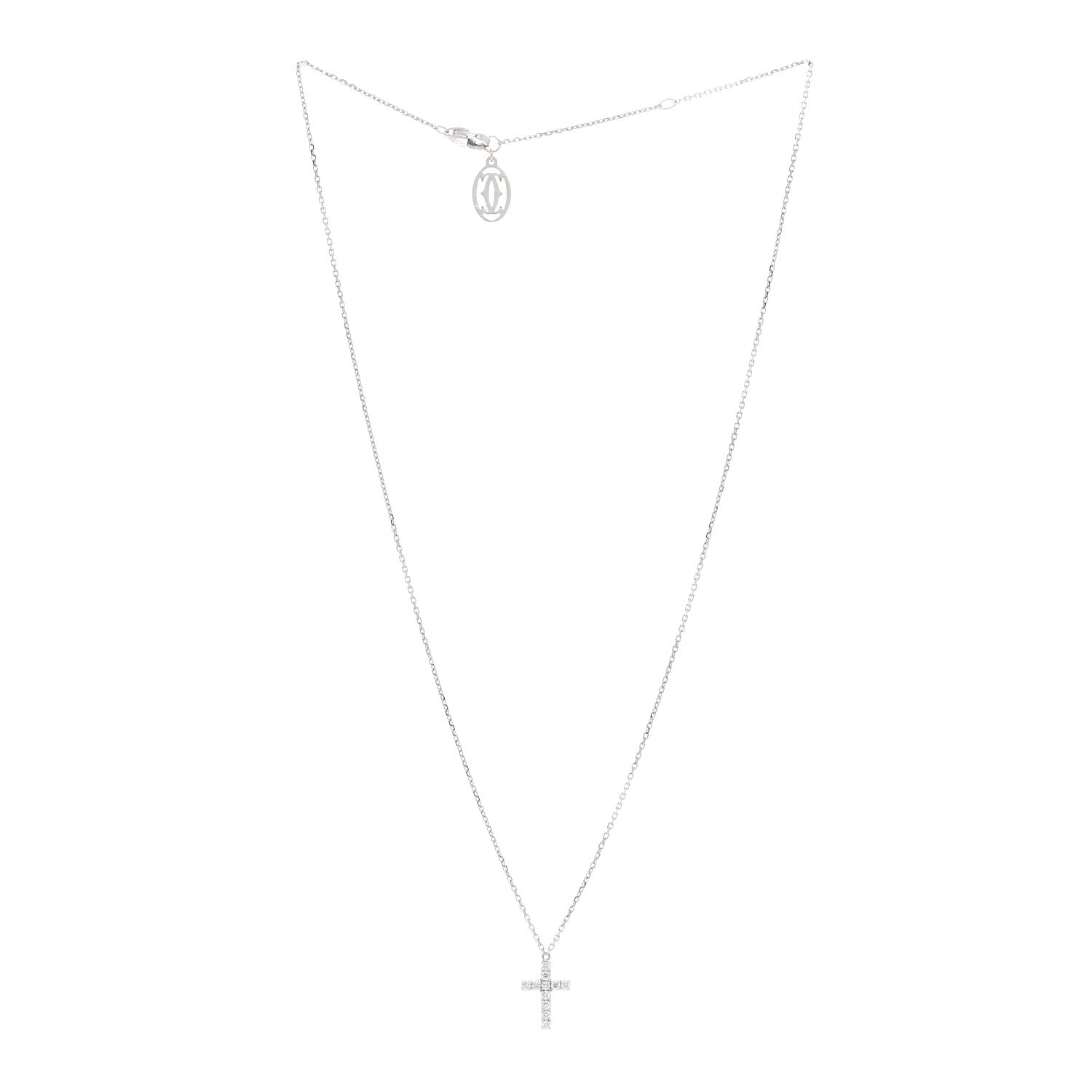 Cartier 18K White Gold Diamond Symbols Cross Pendant Necklace 3 of 5