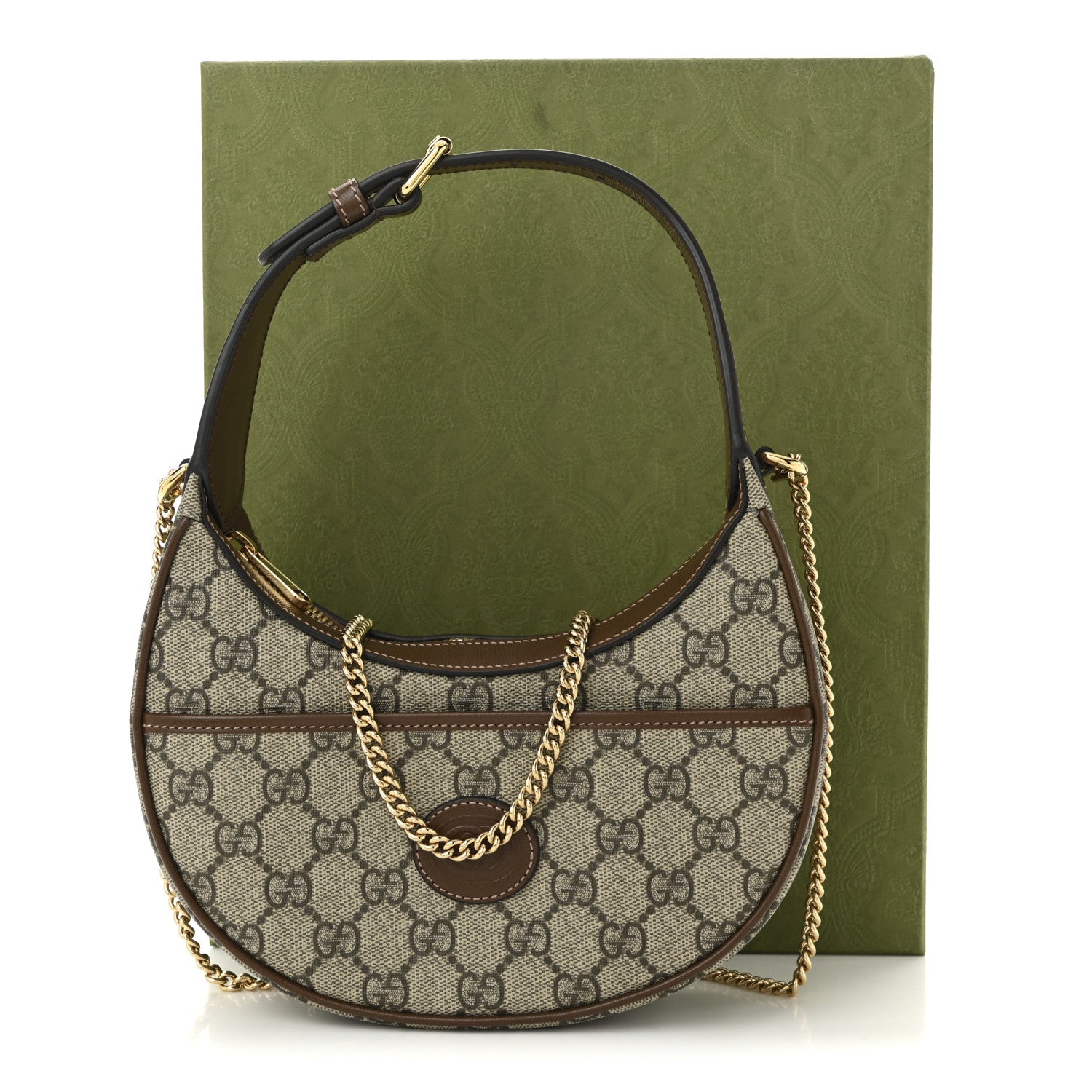 Gucci GG Supreme Monogram Azalea Calfskin Mini Retro Interlocking G Half Moon Bag Beige Ebony Brown Sugar 11 of 11