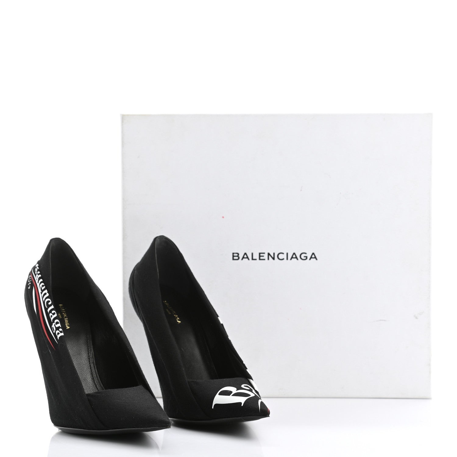 Balenciaga Jersey Crepe Political Campaign Logo Knife 115 Pointed Pumps 36 Black White Rouge 9 of 9