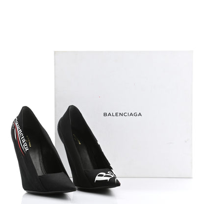 Balenciaga Jersey Crepe Political Campaign Logo Knife 115 Pointed Pumps 36 Black White Rouge 9 of 9