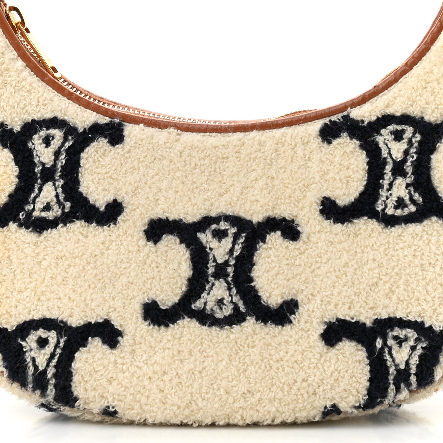 Bouclette Embroidered Ava Triomphe Shoulder Bag Navy Tan
