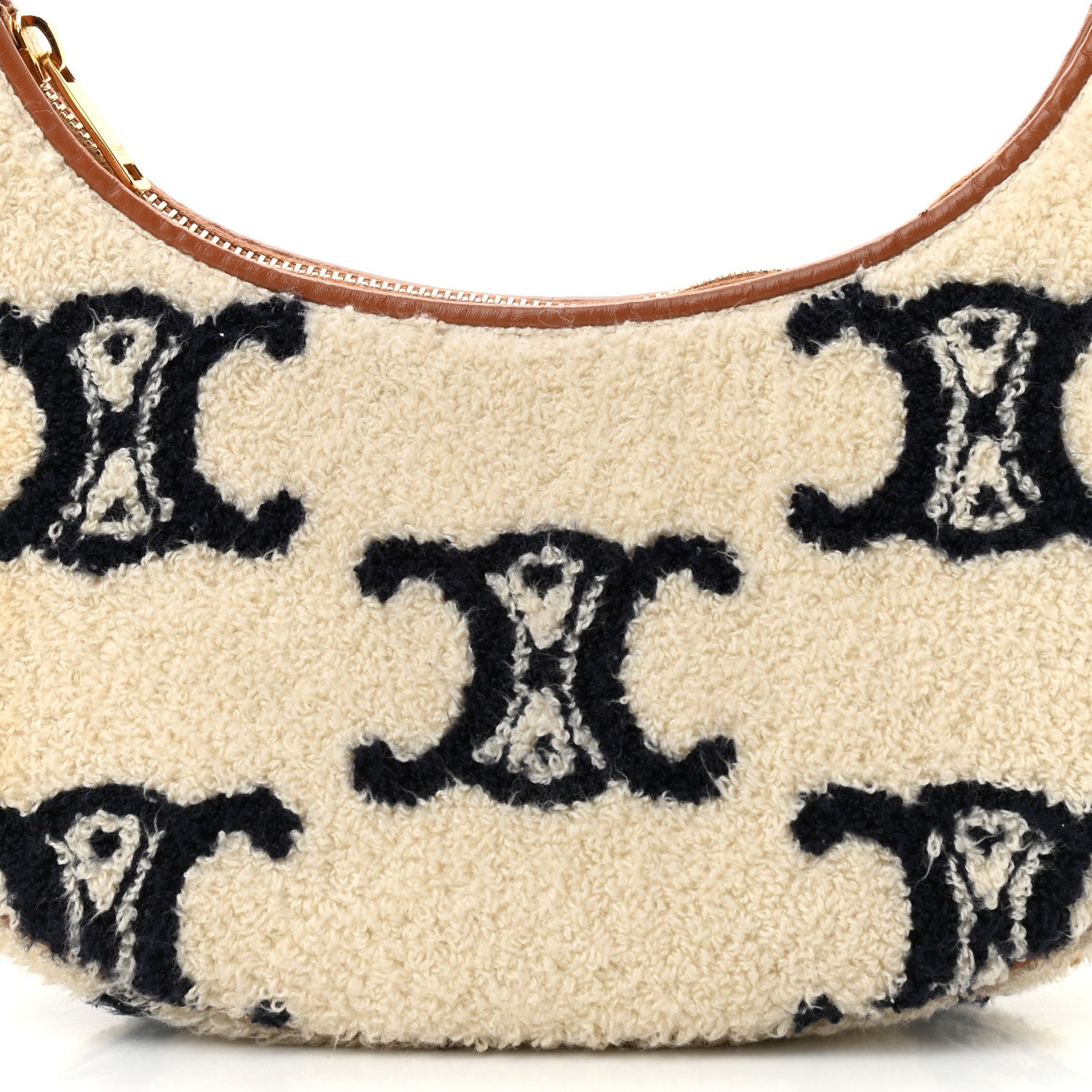 Celine Bouclette Embroidered Ava Triomphe Shoulder Bag Navy Tan 9 of 11
