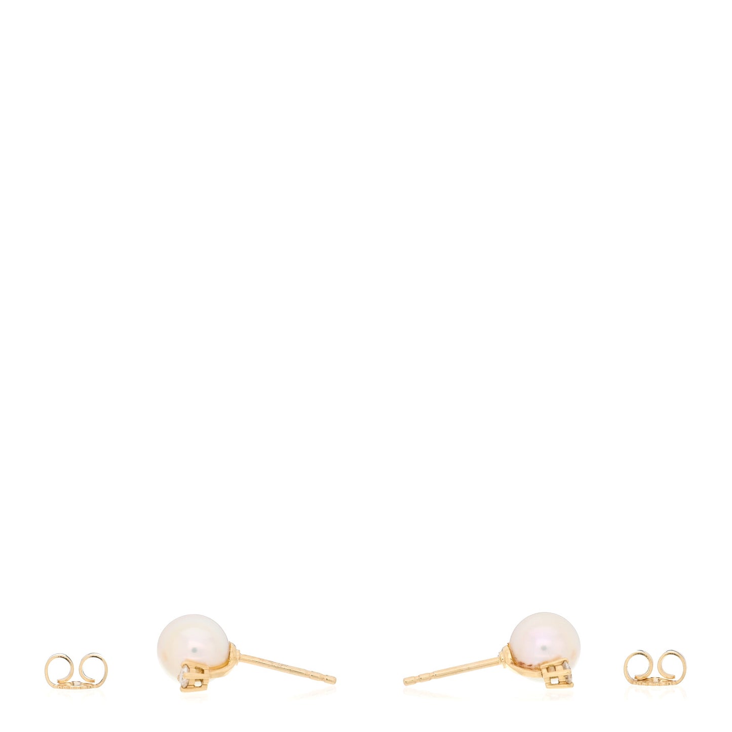 18K Yellow Gold Diamond Akoya Pearl 7mm Stud Earrings