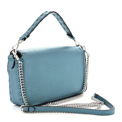 Fendi Metallic Cuoio Roma Sellerissima Nappa Sintetica Tape Stitch Mini Baguette Placca Argento 3 of 10