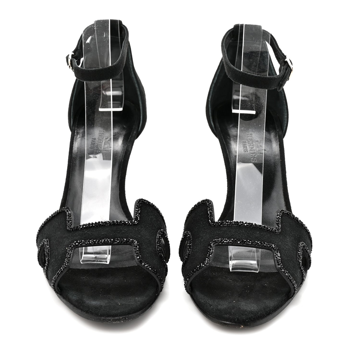 Suede Goatskin Crystal Premiere 70 Sandals 37 Black