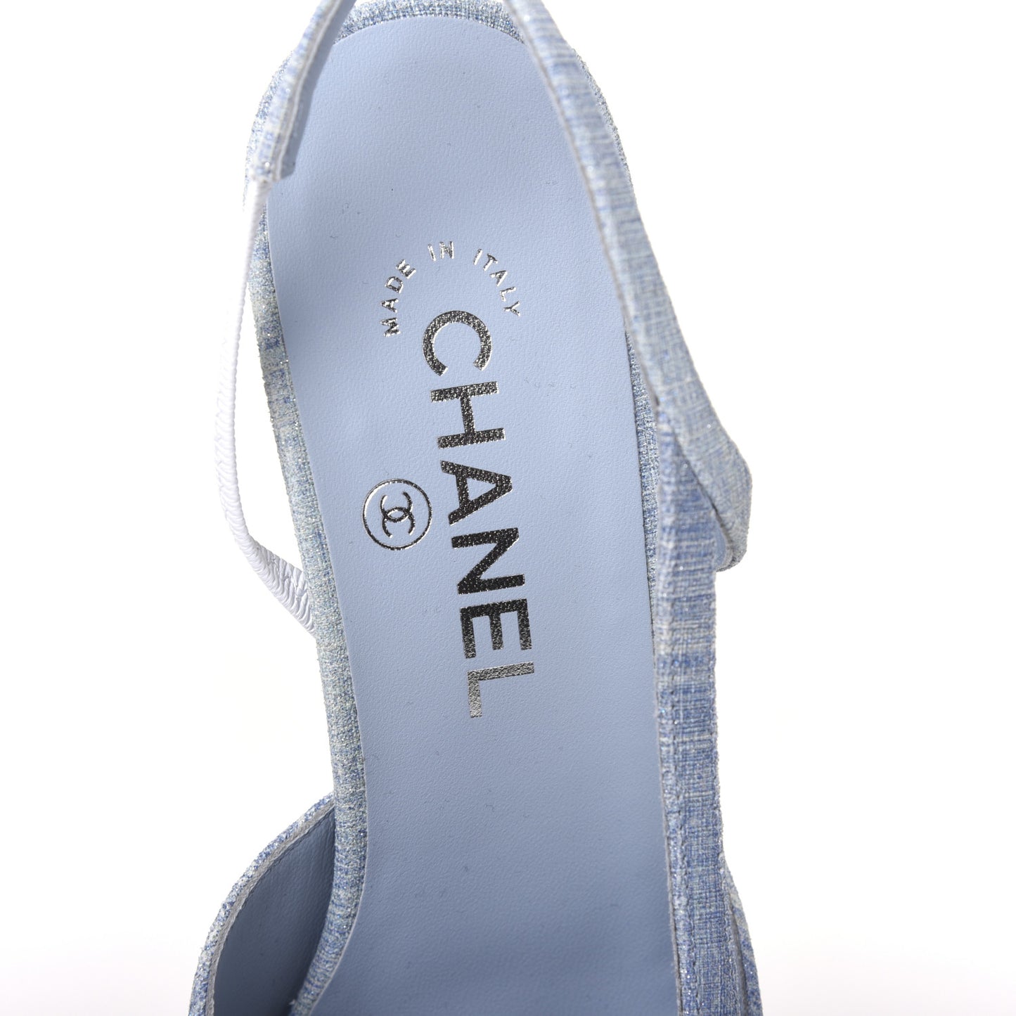 Denim Lambskin Cap Toe CC Slingback Pumps 39 Light Blue White