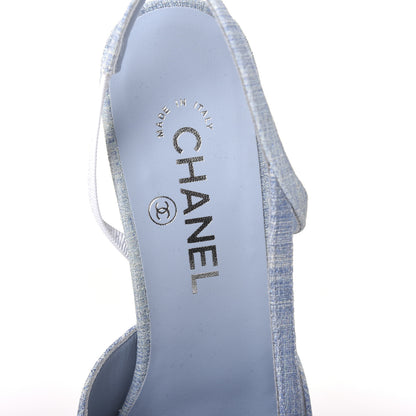 Chanel Denim Lambskin Cap Toe CC Slingback Pumps 39 Light Blue White 6 of 9