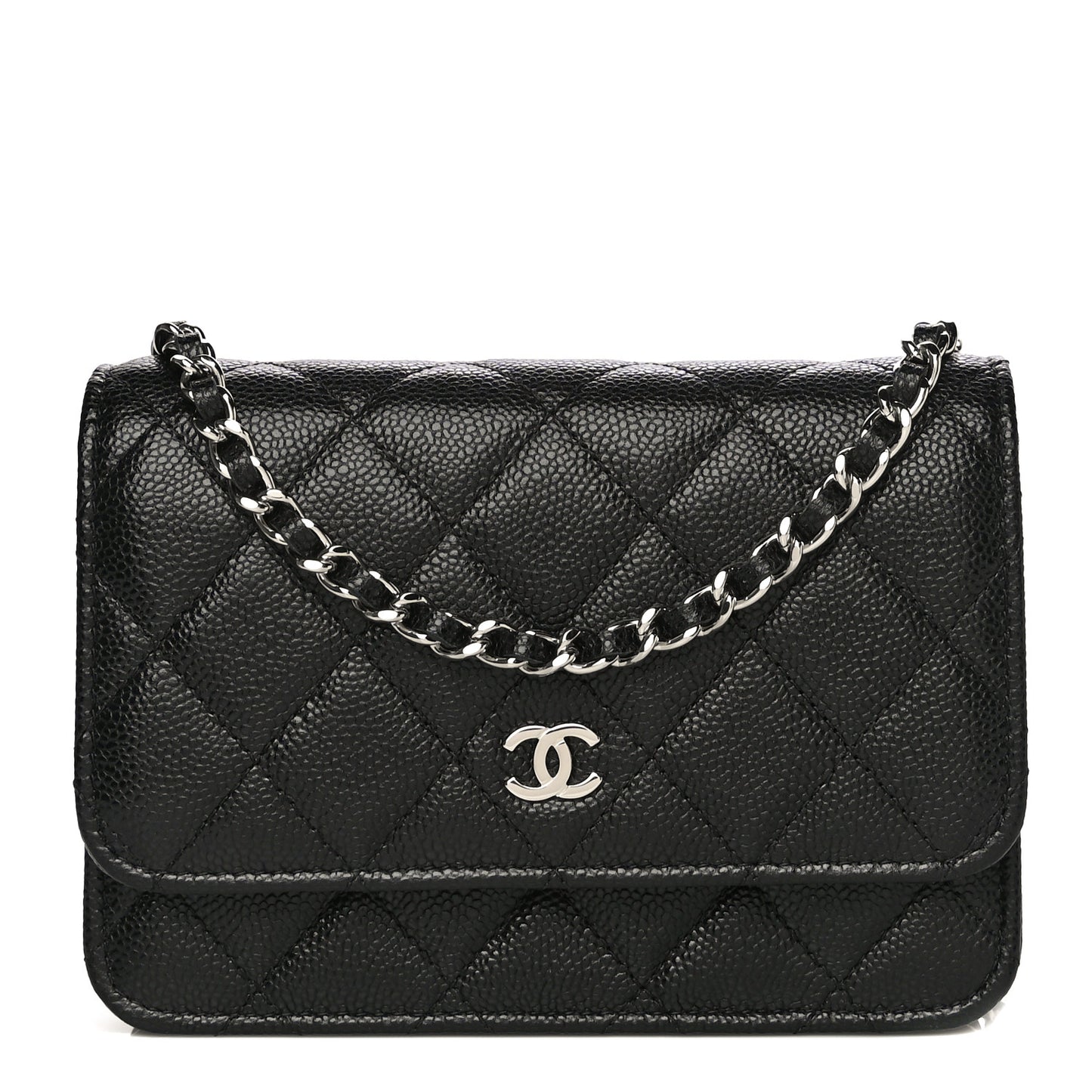 Caviar Quilted Mini Wallet On Chain WOC Black