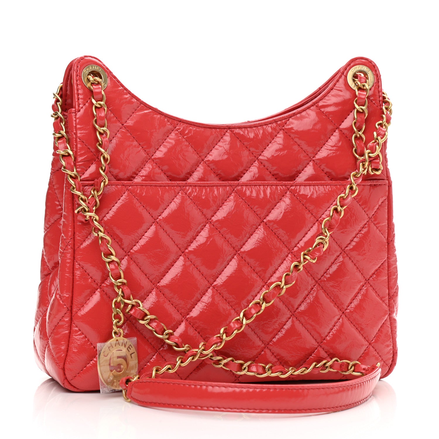 Chanel Shiny Crumpled Calfskin Quilted Wavy CC Hobo Red 3 of 9