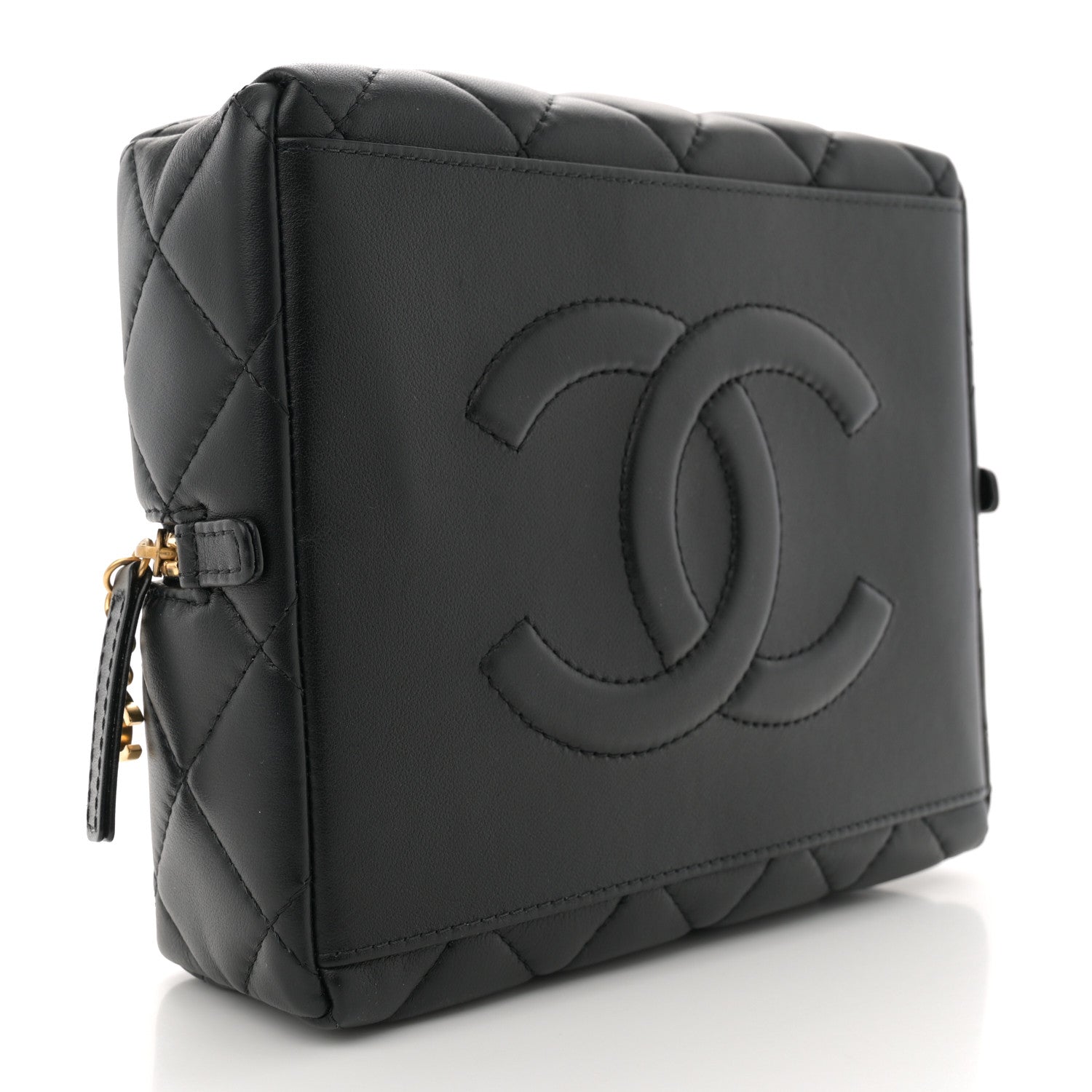 Chanel Calfskin Quilted Square Top Handle Vanity Case Black 4 of 11
