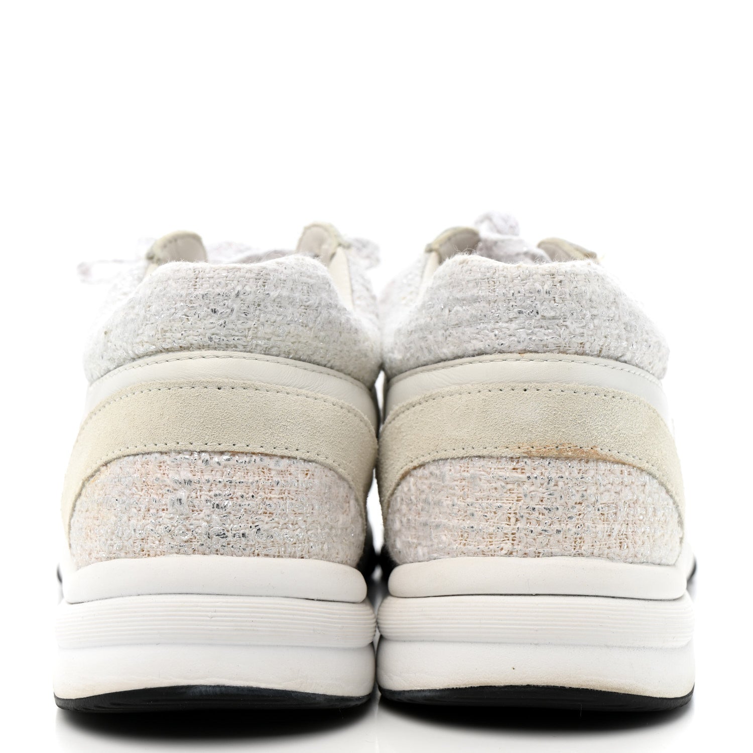 Chanel Painted Iridescent Cotton Tweed Suede Womens CC Sneakers 39 White Silver Multicolor 7 of 16