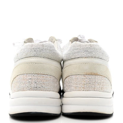 Chanel Painted Iridescent Cotton Tweed Suede Womens CC Sneakers 39 White Silver Multicolor 7 of 16