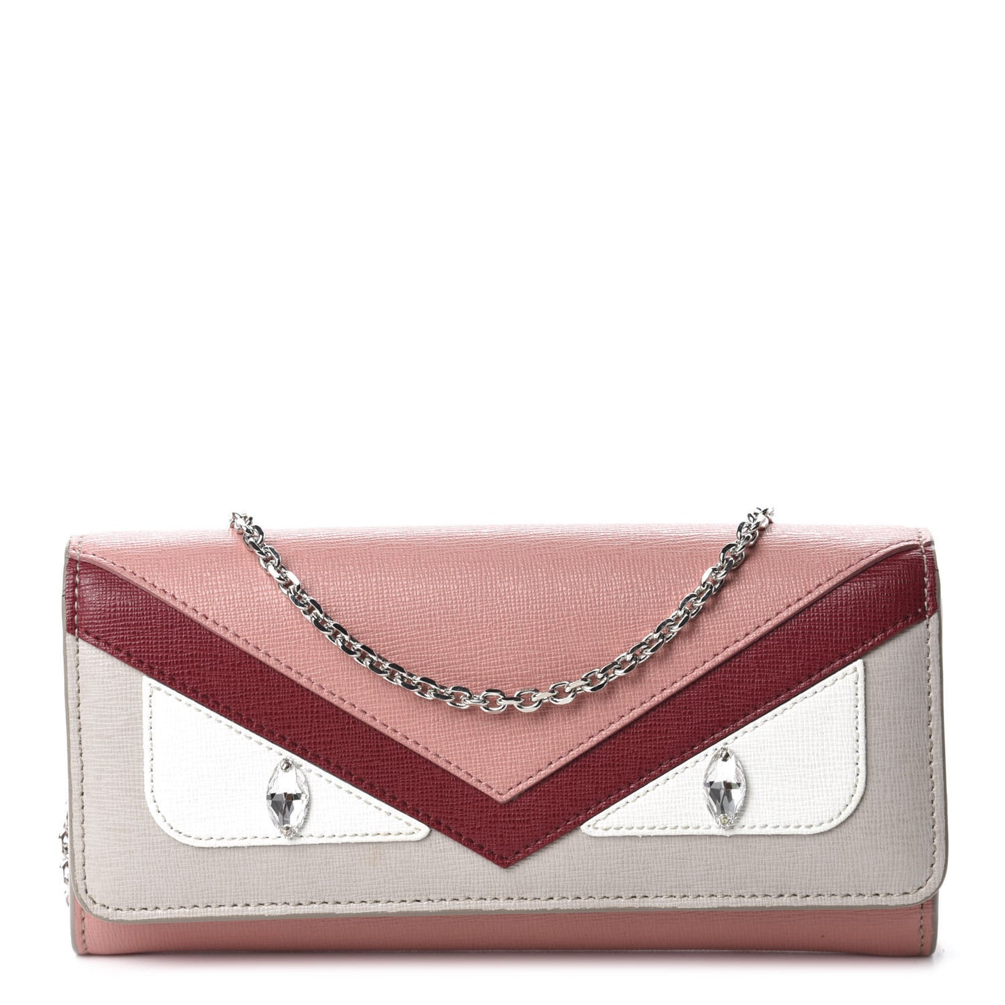 Vitello Elite Crystal Eye Monster Continental Wallet on Chain Grigio Polvere Ribes Multicolor