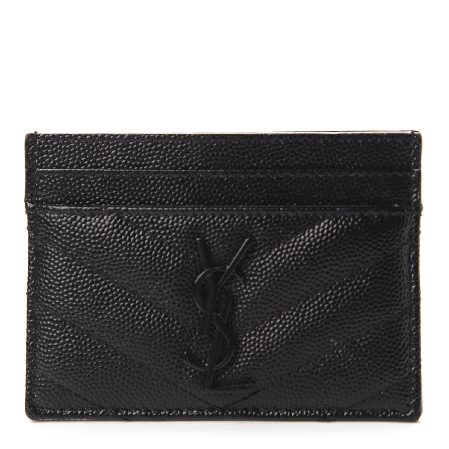 Saint Laurent Grain De Poudre Matelasse Chevron Monogram Credit Card Case Black 1 of 8
