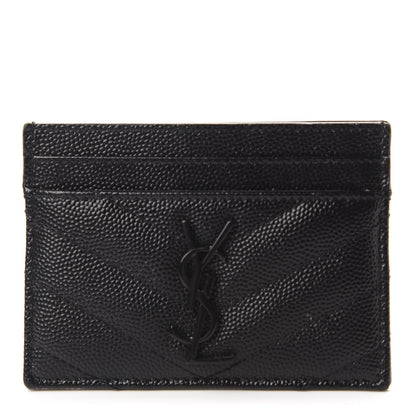 Saint Laurent Grain De Poudre Matelasse Chevron Monogram Credit Card Case Black 1 of 8