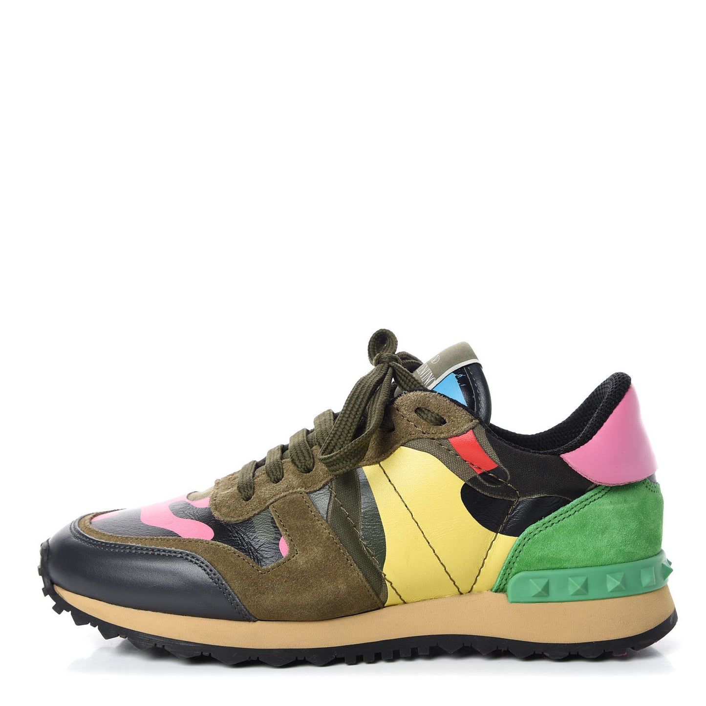 Nappa Suede Camouflage Womens Rockrunner Sneakers 37 Army Green Naples Yellow Ninphea