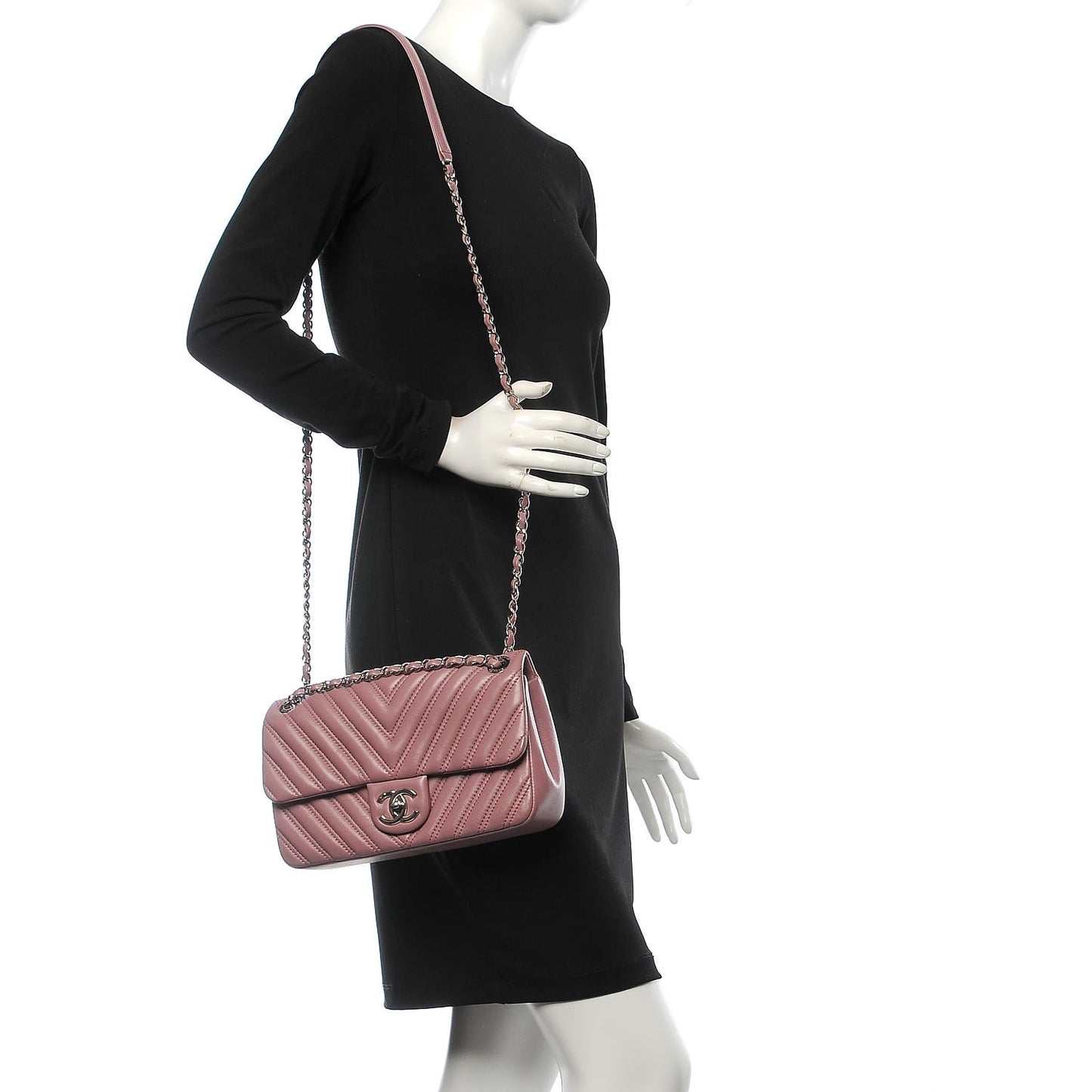 Lambskin Chevron Double Stitch Medium Single Flap Pink