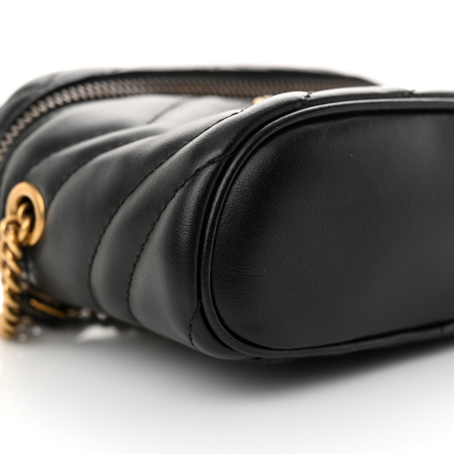 Gucci Calfskin Matelasse Chevron Mini GG Marmont Top Handle Bag Black 9 of 11