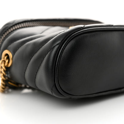 Gucci Calfskin Matelasse Chevron Mini GG Marmont Top Handle Bag Black 9 of 11