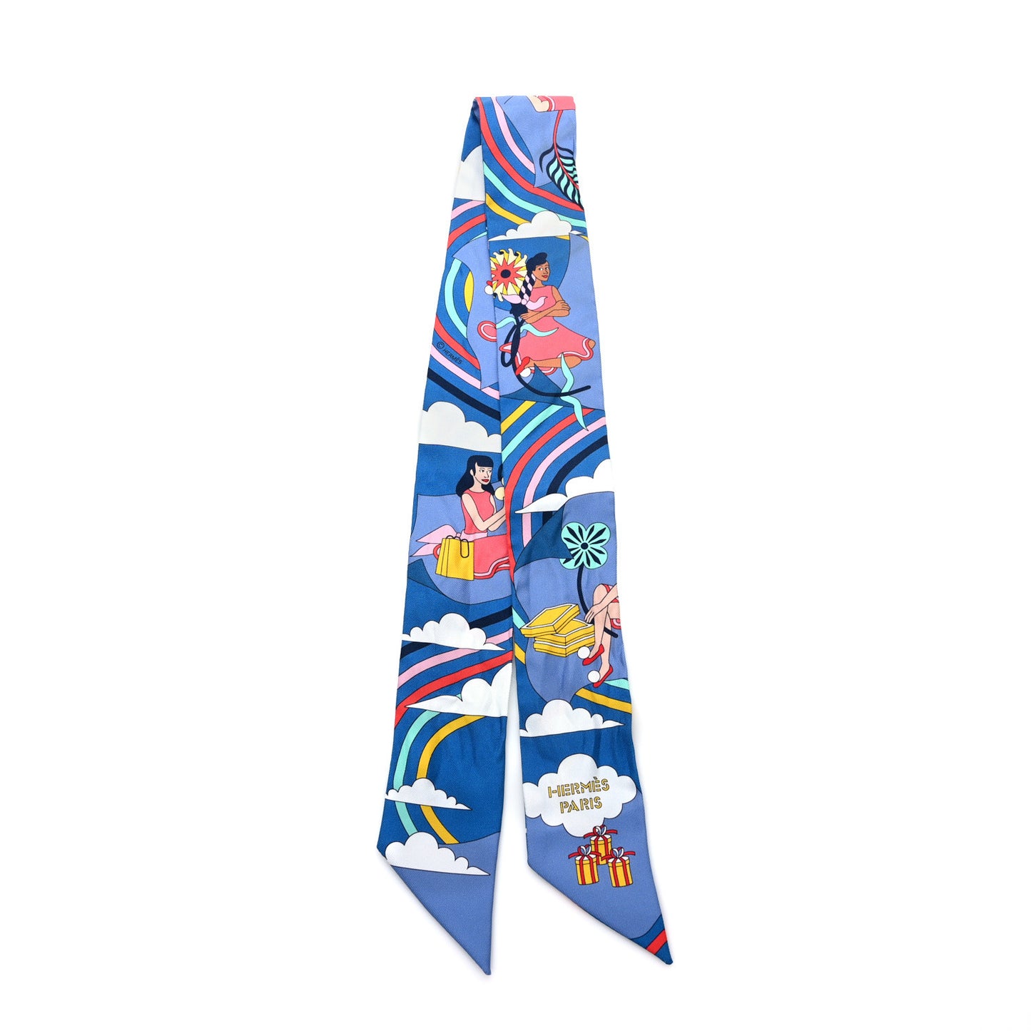 Silk Carres Volants Twilly Bleu Jaune Vif Multicolor