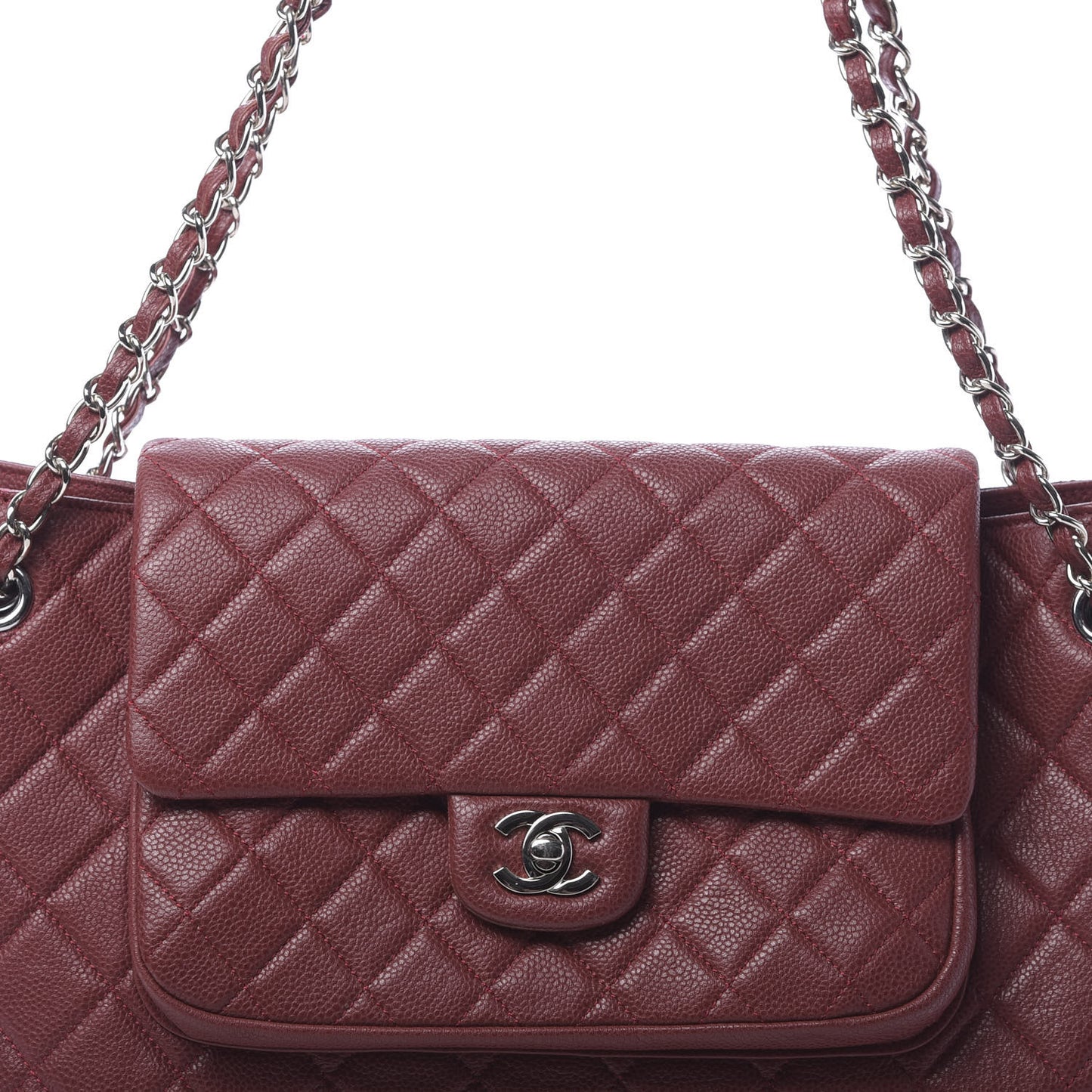 Caviar Quilted Flap Tote Red