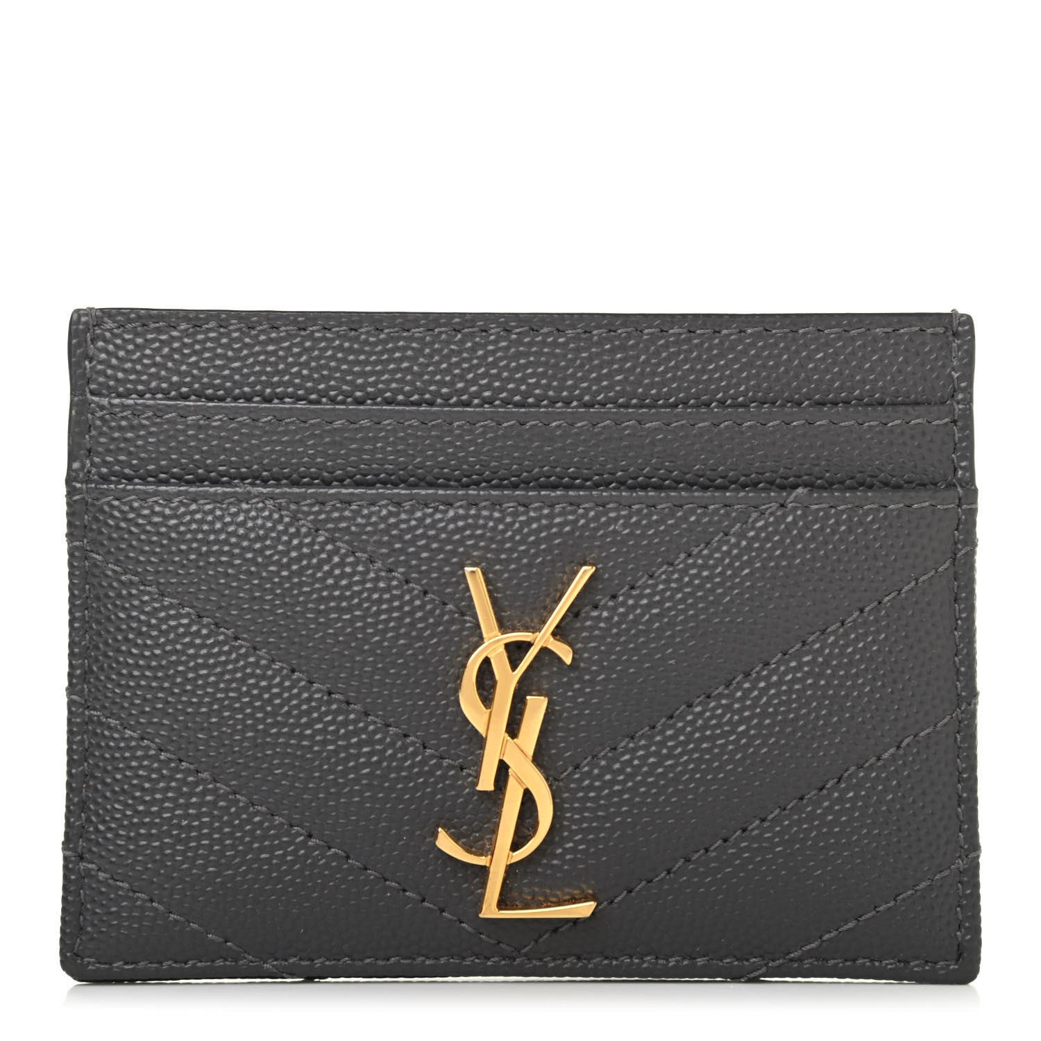 Saint Laurent Grain De Poudre Matelasse Chevron Monogram Credit Card Case Storm 1 of 4