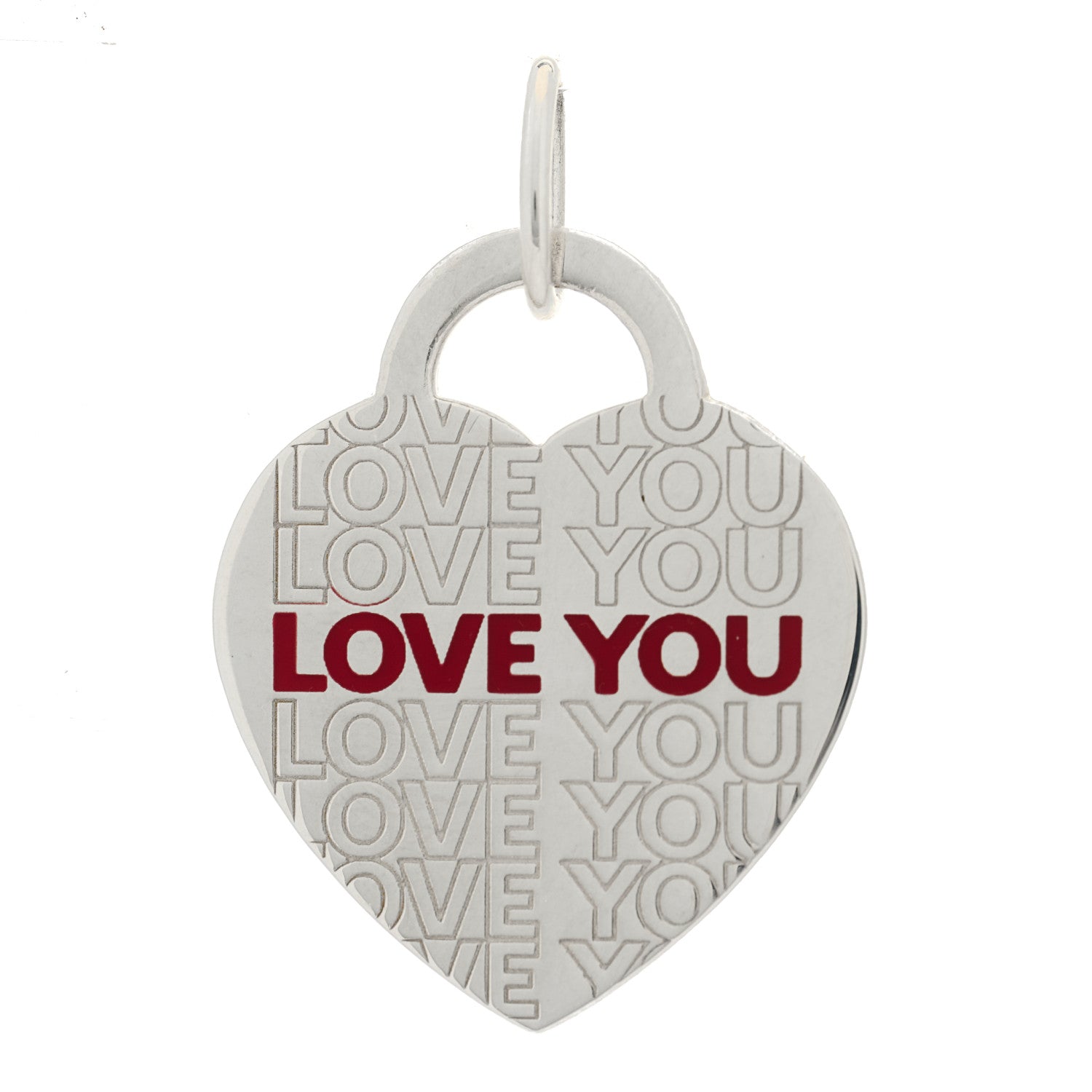 Tiffany Sterling Silver Enamel LOVE YOU Heart Charm Red 1 of 4