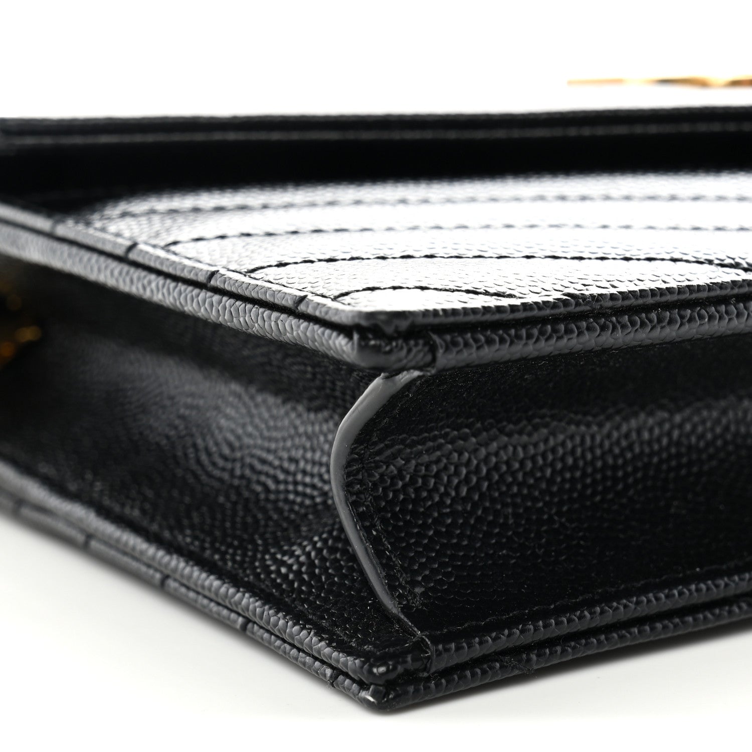 Saint Laurent Grain De Poudre Matelasse Chevron Monogram Envelope Chain Wallet Black 9 of 10